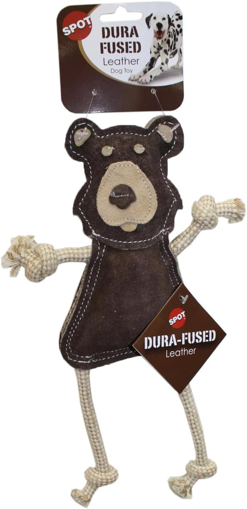 SPOT Dura-Fused Leather Forest Animals Dog Toy with Squeaker and Rope Limbs, 14in, Assorted Styles