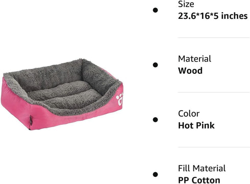 Barelove Square Large Dog Bed Mattress, Washable Pads, Room Waterproof Bottom (Hot Pink)