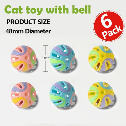 1.9" 6PCS, Toy(3 1 Colorful Cat Toy Balls with Bell Interactive Hollow Design, Plastic, Training Exercise in Color B)
