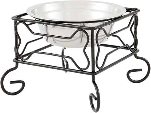 YML Elevated Stainless Steel Dog & Cat Bowl, 5-Inch, with Black Wrought Iron Stand