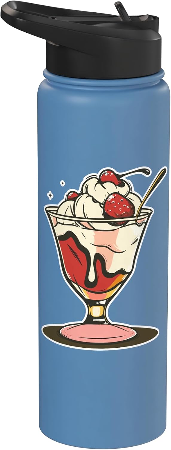 Funny Frozen Dessert Shirts and Giveaways Ice Cream Sundae Drawing Sorbet Stainless Steel Insulated Water Bottle