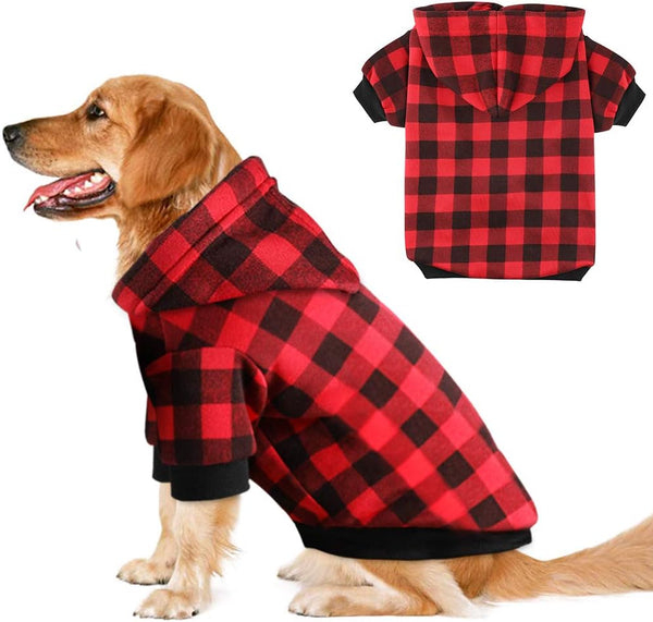 Plaid Dog Hoodie Sweatshirt for Medium Dogs, Cat Puppy Clothes Coat, Warm and Soft (M)