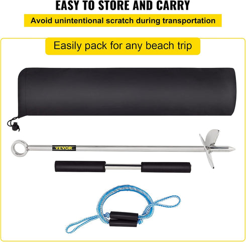 VEVOR 18" 36" Length Sand Anchor Auger, Galvanized Carbon Steel Slide Anchor for Beach and Sandbar