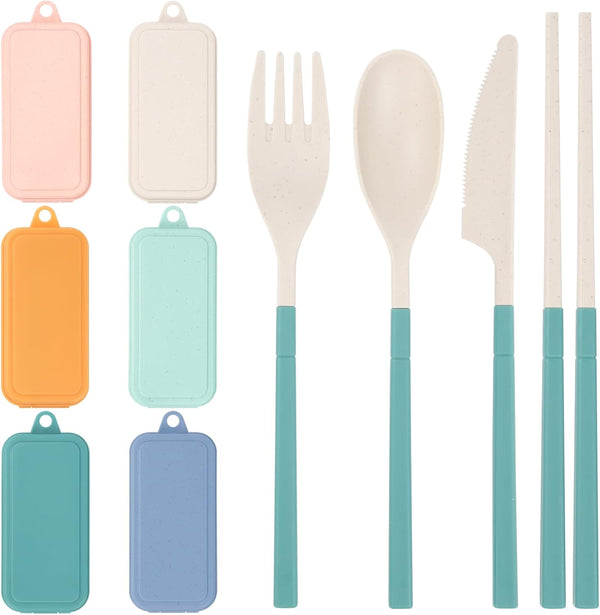 JEPELUS 6 Sets Reusable Travel Utensils Set with Case, Collapsible Cutlery Set