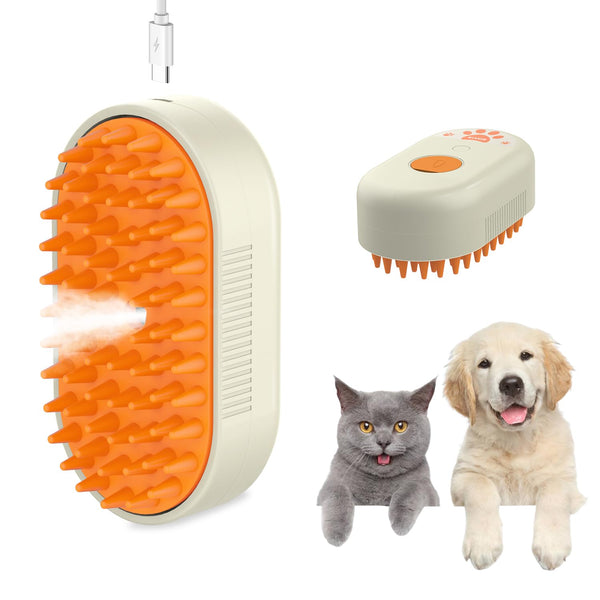 Dog Steam Brush, 3 in 1 Cat Steam Brush, Silicone Massage Grooming Tool for Shedding, Rechargeable Defur Comb