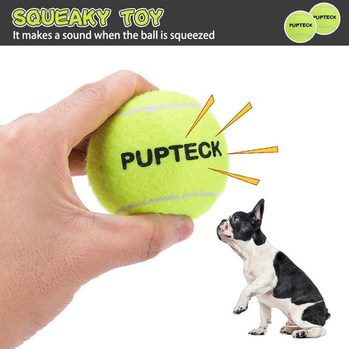 PUPTECK Squeaky Tennis Balls for Dogs, 2.5" Training Bouncy Ball Toys, 12 Packs for Fetch and Exercise