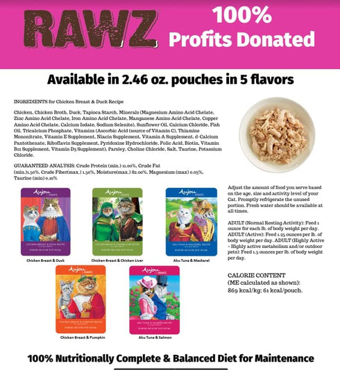 Rawz Aujou Chicken Breast & Duck Cat Food, 8 Pouches, 2.46 oz