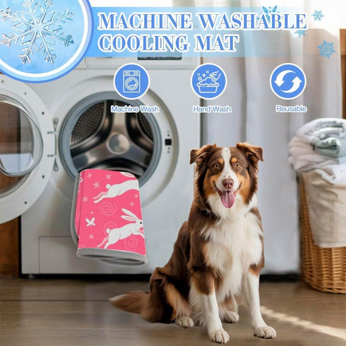 imiBBWQu Summer Summer 27" 22" Dog Cooling Mat Pink Easter Bunny Dog Cooling Mat for Washable Cool Pet Pad Pet Bed