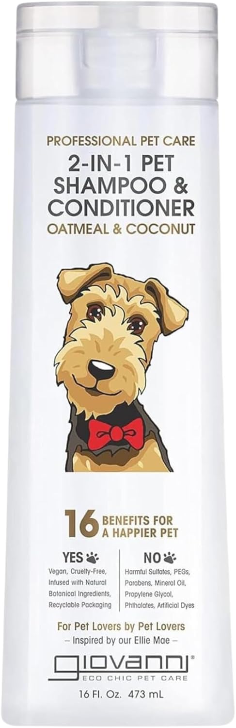 GIOVANNI Professional 2-in-1 Pet Shampoo & Conditioner, Oatmeal & Coconut for Dogs & Cats, 16 oz