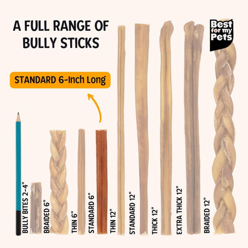 6Inch 8 oz Best For My Pets OdorFree Beef Bully Sticks, Bag - SingleIngredient, LongLasting Natural Dental Dog Chews