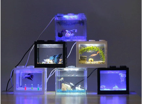 OMEM USB Mini Fish Tank, Desktop Micro-Landscape LED Aquarium Kit, Black