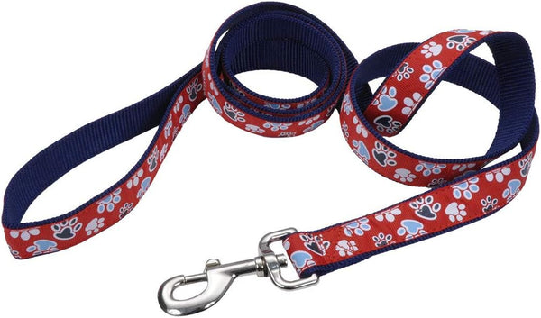 Coastal Pet Ribbon Dog Leash, Durable Fade-Resistant Nylon Material, Red with Paws, 1" x 6'