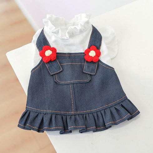 Pet Dress - Sweet Flower Small Dog Skirt, Tutu Clothing for Puppies and Cats for Spring Summer (Blue, M)