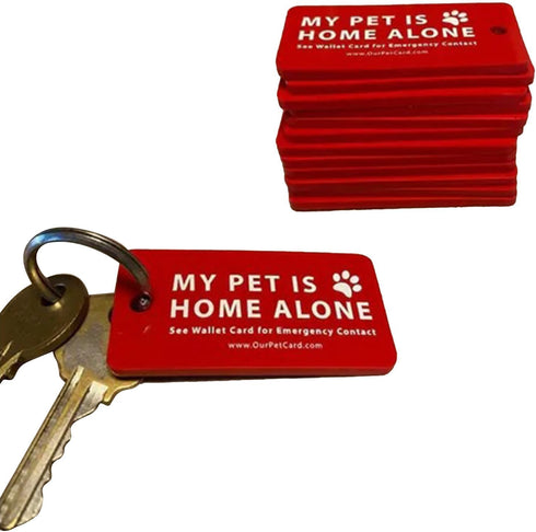 Dog Cat Home Alone Alert Card & Key Tags with Contact Call Cards, Pet Keychain, Home Alone Keychain Card, ID Tags