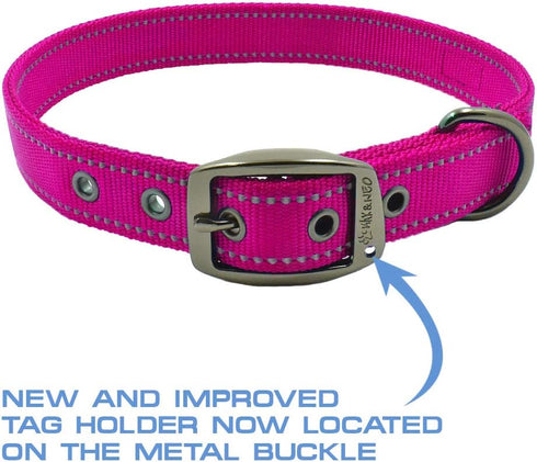 Max and Neo MAX Reflective Dog Collar with Metal Buckle - Medium, Pink - We Donate a Collar to Dog Rescue