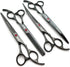7.0in Titanium Black Professional Pet Grooming Scissors Set, 4pcs Straight & Thinning & Curved for Dog Grooming