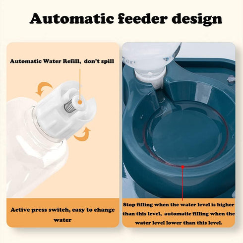 Double Dog Cat Bowls 2 in 1 Set with Automatic Gravity Water Dispenser Bottle, Detachable Stainless Steel Bowl, No-Spill