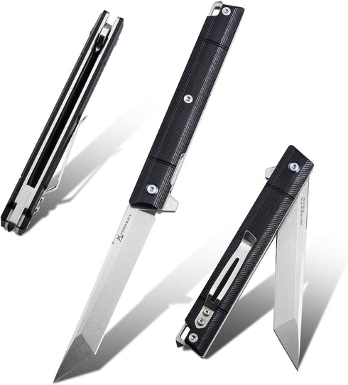 Flipper Pocket Folding Knife, DC53 Steel Blade and Black G10 Handle, with