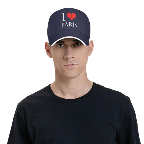 Unisex I Love Paris Baseball Hat, Adjustable Trucker Cap with Eiffel Tower Heart Design