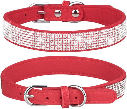 Bling Dog Collar, Rhinestone Jewel Sparkle, Fancy Leather, for XXS XSmall Small Medium Large XL XXL Puppies, Red, S