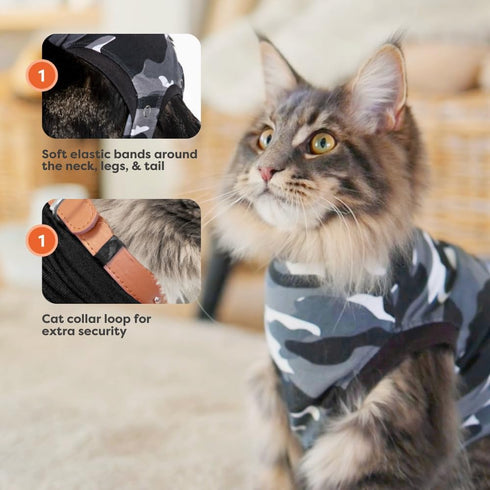 Suitical Recovery Suit for Cats, XX-Small, Black Camouflage