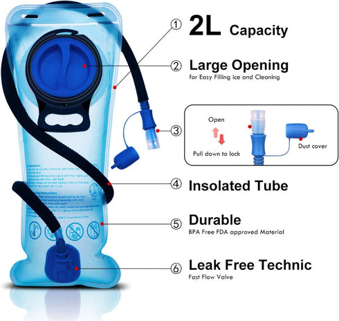 Insulated Hydration Pack - 2L BPA Free Water Bladder Backpack for Hiking, Running, Cycling, Camping