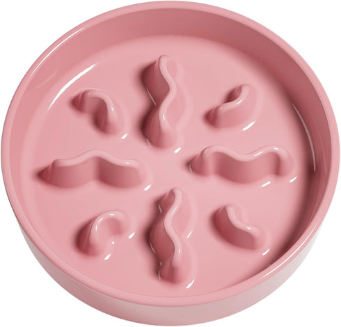 Ceramic Slow Feeder Dog Bowls for Small Breed, 0.5 Cups Puzzle Bowl for Fast Eaters, 5.5 Inch-Pink