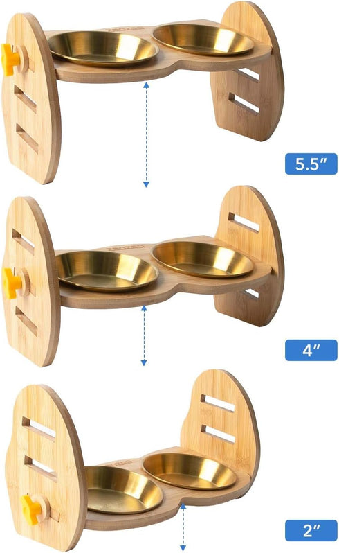 Elevated Cat Bowls, 15° Tilted Raised Bowl Stand with Two Stainless Steel Bowls, Water Feeder Set for Small Dogs