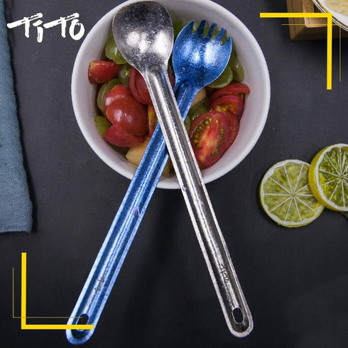 TiTo Bright Titanium Long Handle Spork and Spoon, Eco-Friendly Ultralight Portable Flatware for Camping