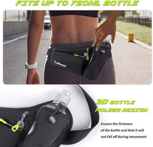 Labeol Waist Pack, Waterproof Hydration Belt with Water Bottle Holder, Adjustable Fanny Pack for Running Hiking Cycling