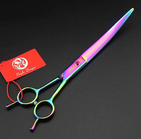 Purple Dragon 8.0" Titanium Multicolor Professional Pet Grooming Scissors Set - Straight, Thinning & Curved Scissors