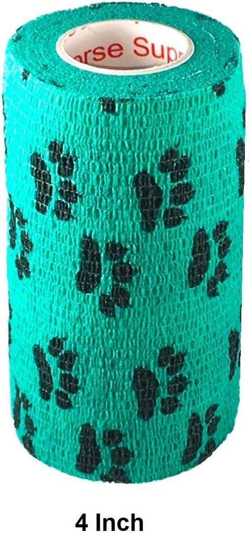 Vet Wrap Tape (Teal with Paw Prints) (2 Pack) (2 Inch x 15 feet) Self-Adhesive Cohesive Bandage for Pets