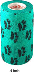 Vet Wrap Teal with Paws Tape, 2 Pack, 4 Inch x 15 feet Self Adhesive Cohesive Bandage for Pets