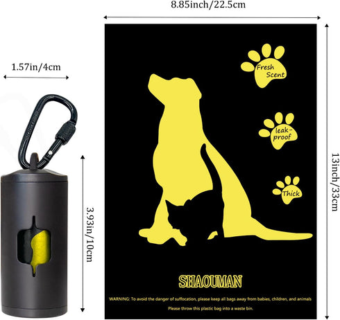 Metal Dog Poop Bag Holder with Leash Clip, Durable Aluminum with 15 Bags + 3 Accessories