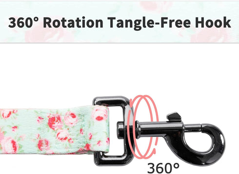 Ihoming Dog Collar and Leash Set for Daily Outdoor Walking, Floral GreenLake Design for Medium Dogs, M-Up to 45LBS