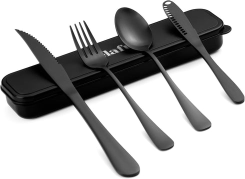 Travel Cutlery Set with Case - 5-Piece Stainless Steel Reusable Flatware Set, Portable Utensils for Camping, Picnic,