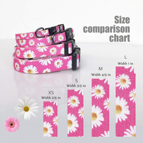 QQPETS Adjustable Soft Dog Collar - Print Flower Pink Multicolor Patterns for XS Small Medium Large Pets
