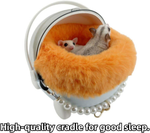 Copfeu Sugar Glider Carrier Cage with Warm Nest, Cushion, Mat and Safe Lock, Portable Cages with Chain, Small Animals