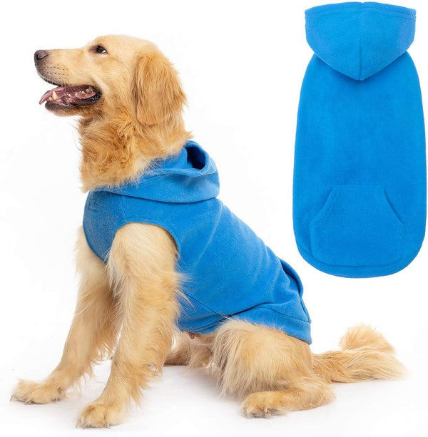 EXPAWLORER Polar Fleece Dog Hoodie with Pocket, Warm Cozy Sleeveless Sweater for Small to Large Dogs (Blue, S)