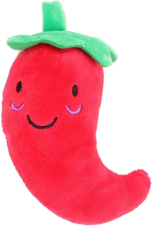 Plush Chilli Toy Fruits and Vegetables, Dog Squeaky Toys for Small Dogs, Chili Eggplant Corn Puppy Toys, Size 1