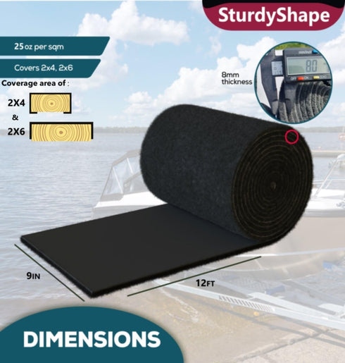 SturdyShape Boat Trailer Bunk Carpet Kit, 12ftx9in 25oz, Black, 2 Pack