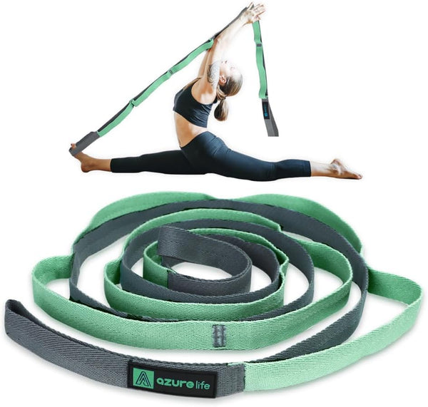 Premium Durable Cotton Stretch Strap with 10 or 12 Loops - Non-Elastic Yoga Strap for Stretching, Multi-Loop Fitness