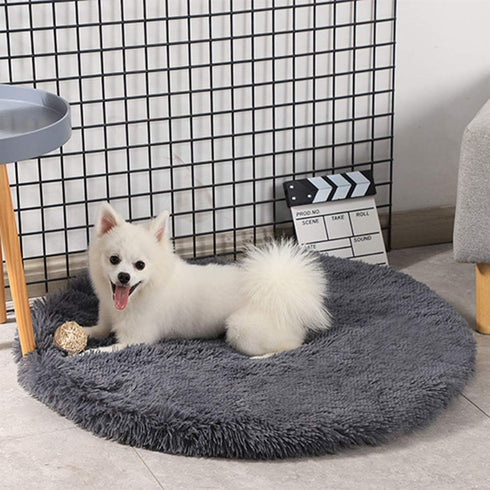 24 Inch Plush Dog Bed Mat, Warm Fluffy Round Puppy Crate Pad, Anti-Slip Waterproof Bottom for Small Medium Dogs