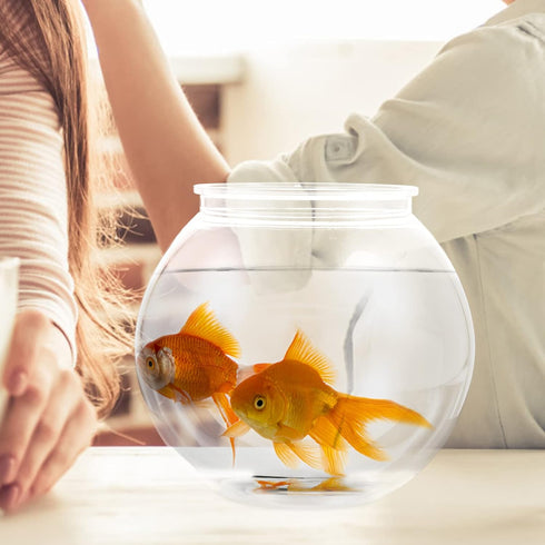 POPETPOP Plastic Fish Bowl, Transparent Small Aquarium for Betta Fish, Round Plastic Fish Bowl (7.07X7.07X6.29in)