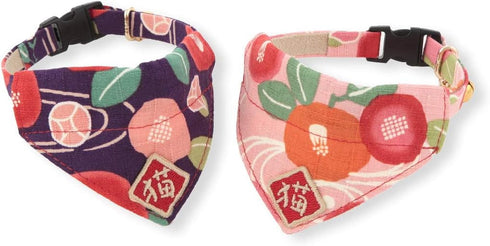 Kimono Cat Bandana Collar (Pink) with Bell, Safety Breakaway Soft Lightweight for Cats, Japanese Stylish Pattern