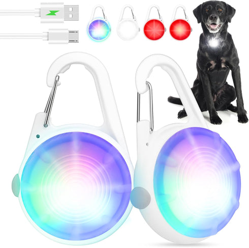 Dog Lights 2-Pack LED Rechargeable Collar Lights Clip-On with RGB Color Safety Lights for Night Walking Camping