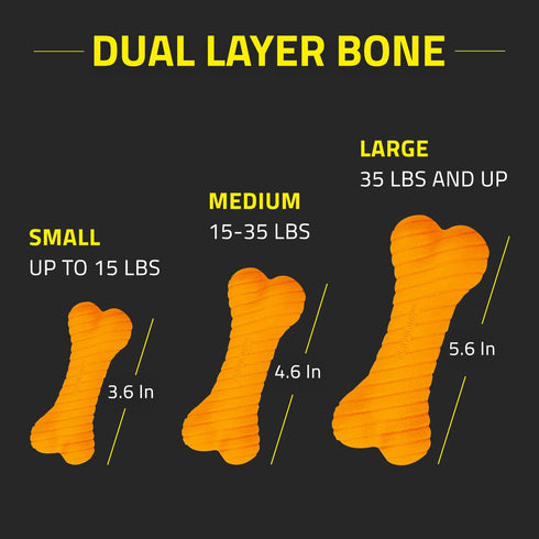 Playology Dual Layer Bone Toy for Medium Dogs (15-35lbs) - Durable Cheddar Cheese Scented Chew Toy for Heavy Chewers,