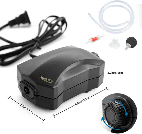 Aquarium Air Pump, Marpros Air Pump for Fish Tank, Adjustable Quiet Oxygen Pump for 10-30 Gallon Tanks