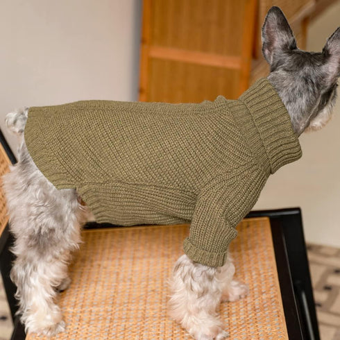 Fitwarm Thermal Knitted Dog Sweater, Sage Green, X-Large, Doggy Winter Coat, Turtleneck Jacket, Pet Clothes