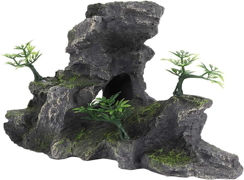 Zerodis Aquarium Ornaments, Simulation Resin Rockery Mountain View Stone with Moss Tree Rock Cave for Fish Tank